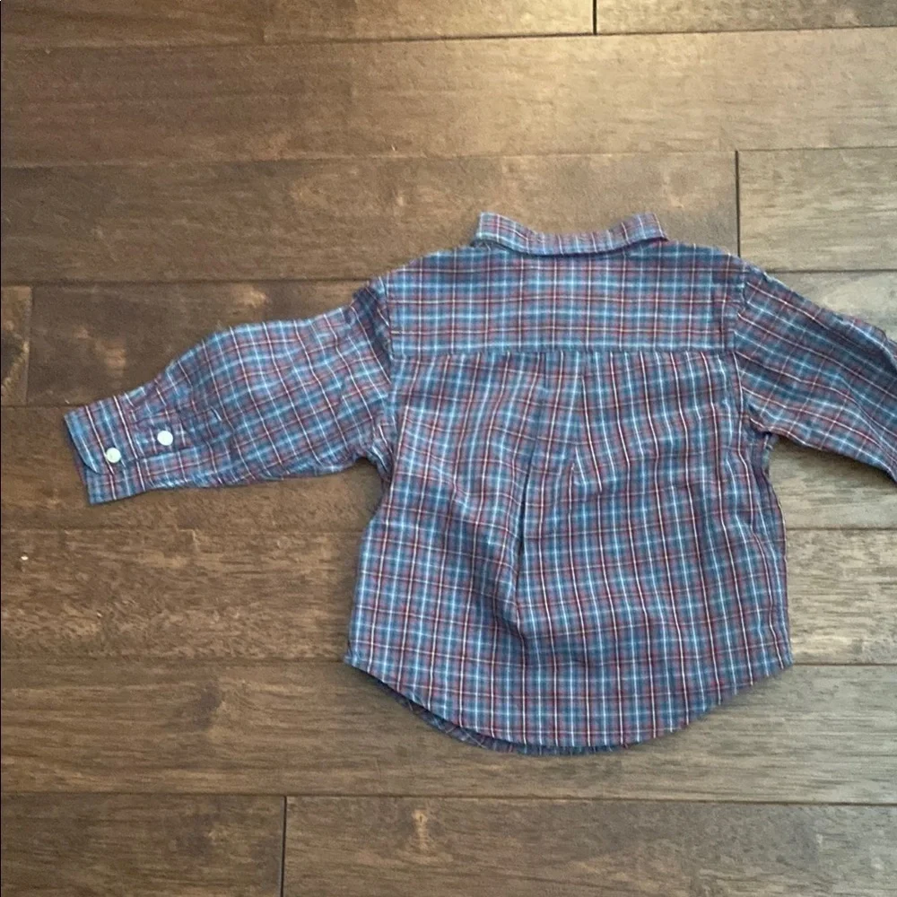 Ralph Lauren Red and Blue Button Down Shirt with Plaid Pattern